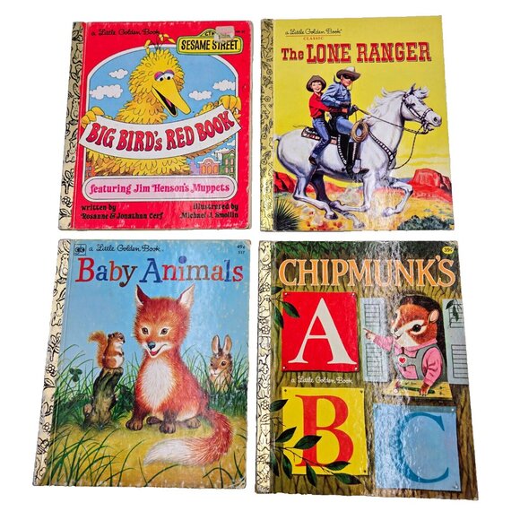 Little Golden Books Lot Hard Cover Vintage Chipmunk’s ABC Big Bird Lone Ranger - Picture 1 of 12